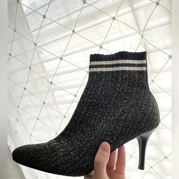 Stuart Weitzman Waverly Gold Black Knit Sock Striped Metallic Booties Size 7.5 - Picture 6 of 14
